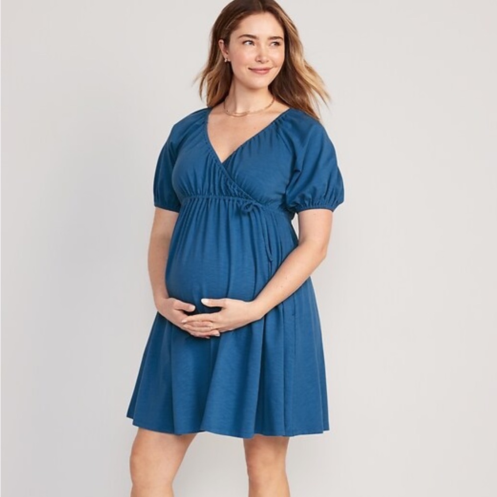 Old Navy Teal Blue Maternity Wrap Dress